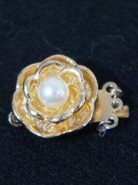 Vtg Japanese Gold Silver 3 Strand Akoya Pearl Flower Necklace Bracelet Clasp